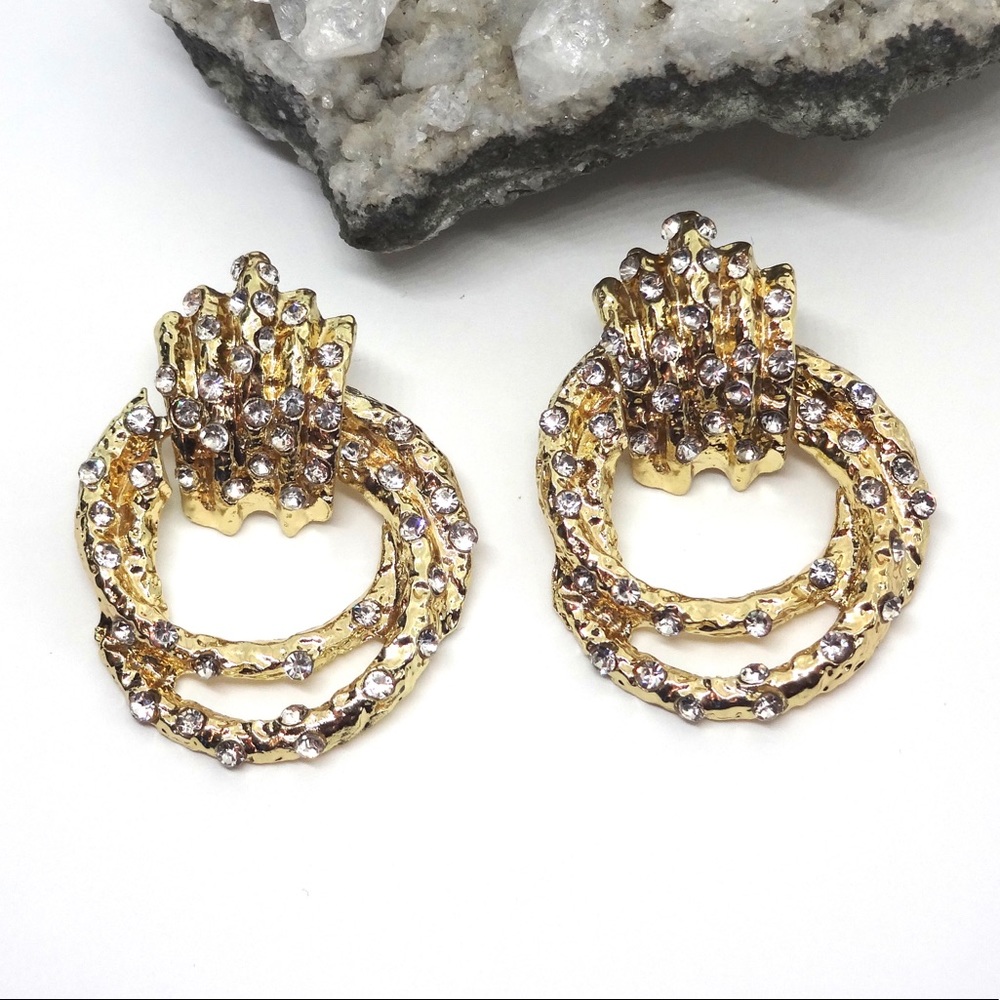 NEW Gold Twisted Rhinestone hoop Earrings